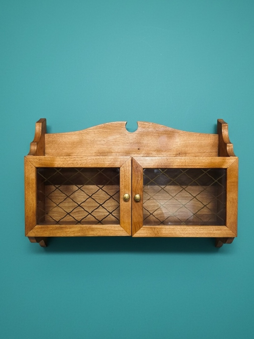 Heavy Hand Made Hanging Wood Glass Pane Wall Shelf